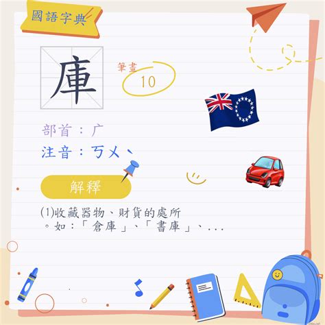 庫的意思|字:庫 (注音:ㄎㄨˋ,部首:广) 